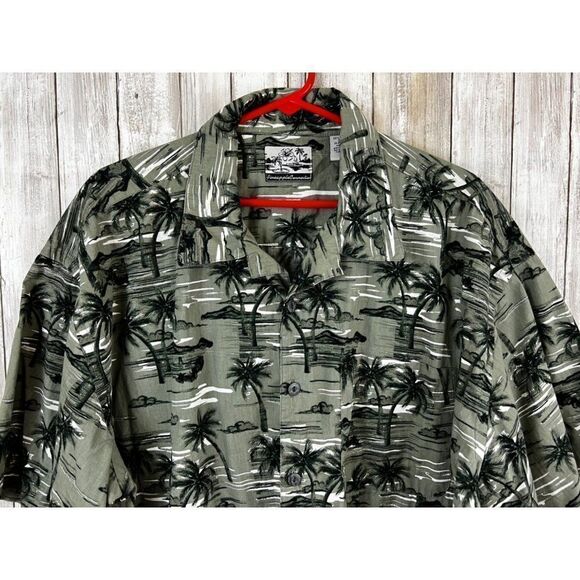 Pineapple Connection Green Island Palm tree Men Button Up Short Sleeve Shirt 2X - Picture 2 of 8